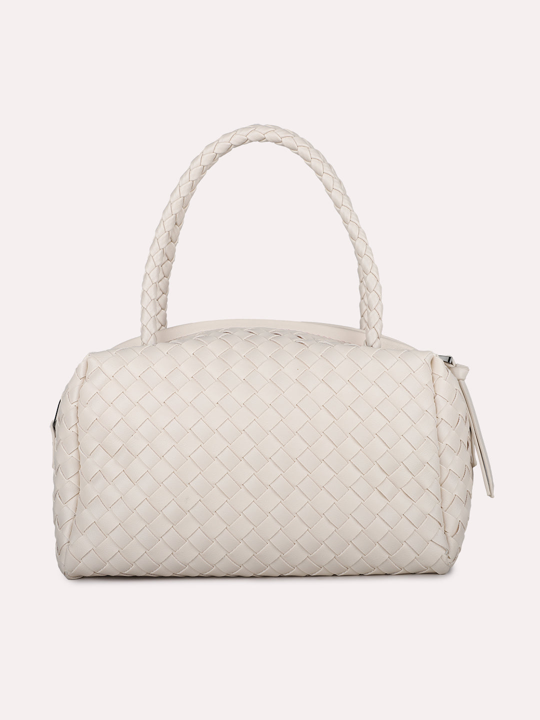 Womens Cream Textured Handbag With Zip Lock