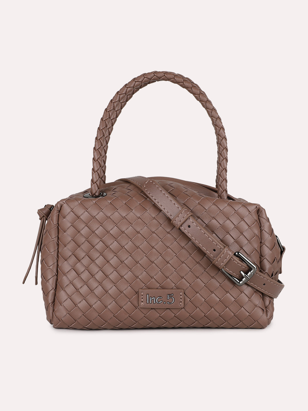 Womens Brown Textured Handbag With Zip Lock