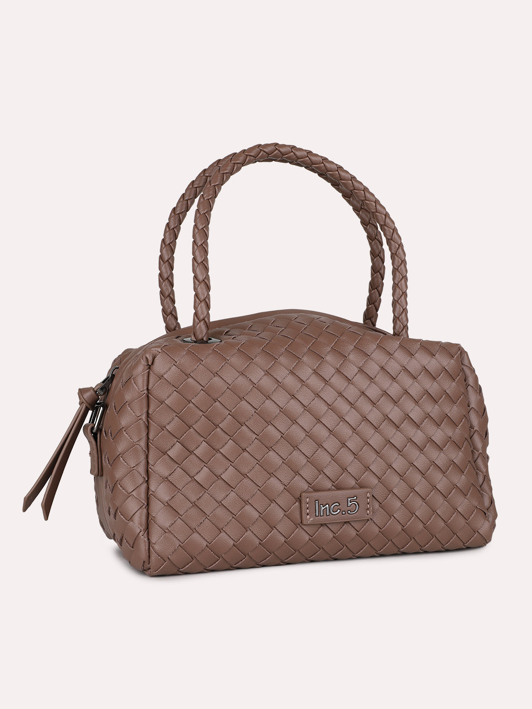 Womens Brown Textured Handbag With Zip Lock