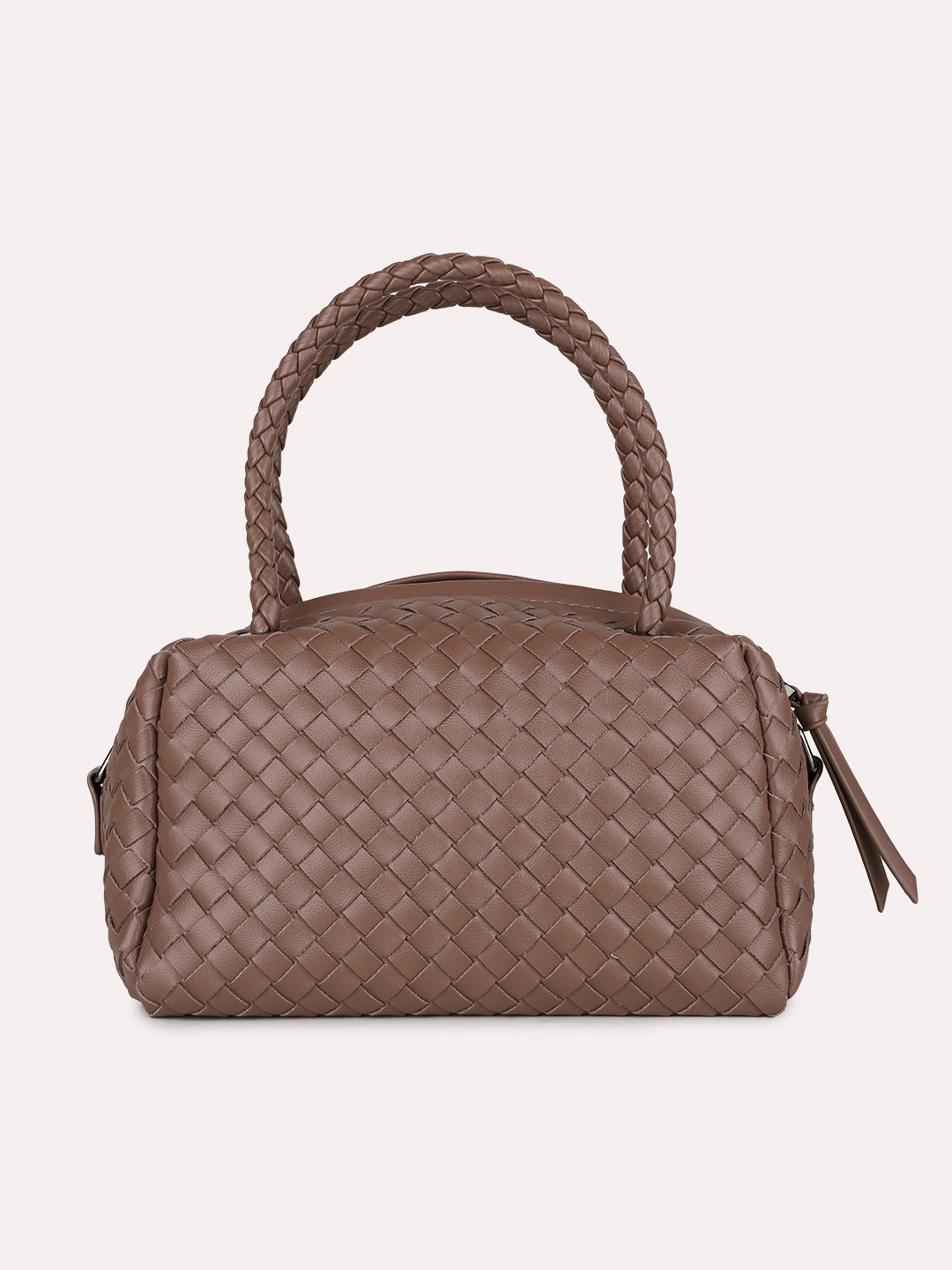 Womens Brown Textured Handbag With Zip Lock