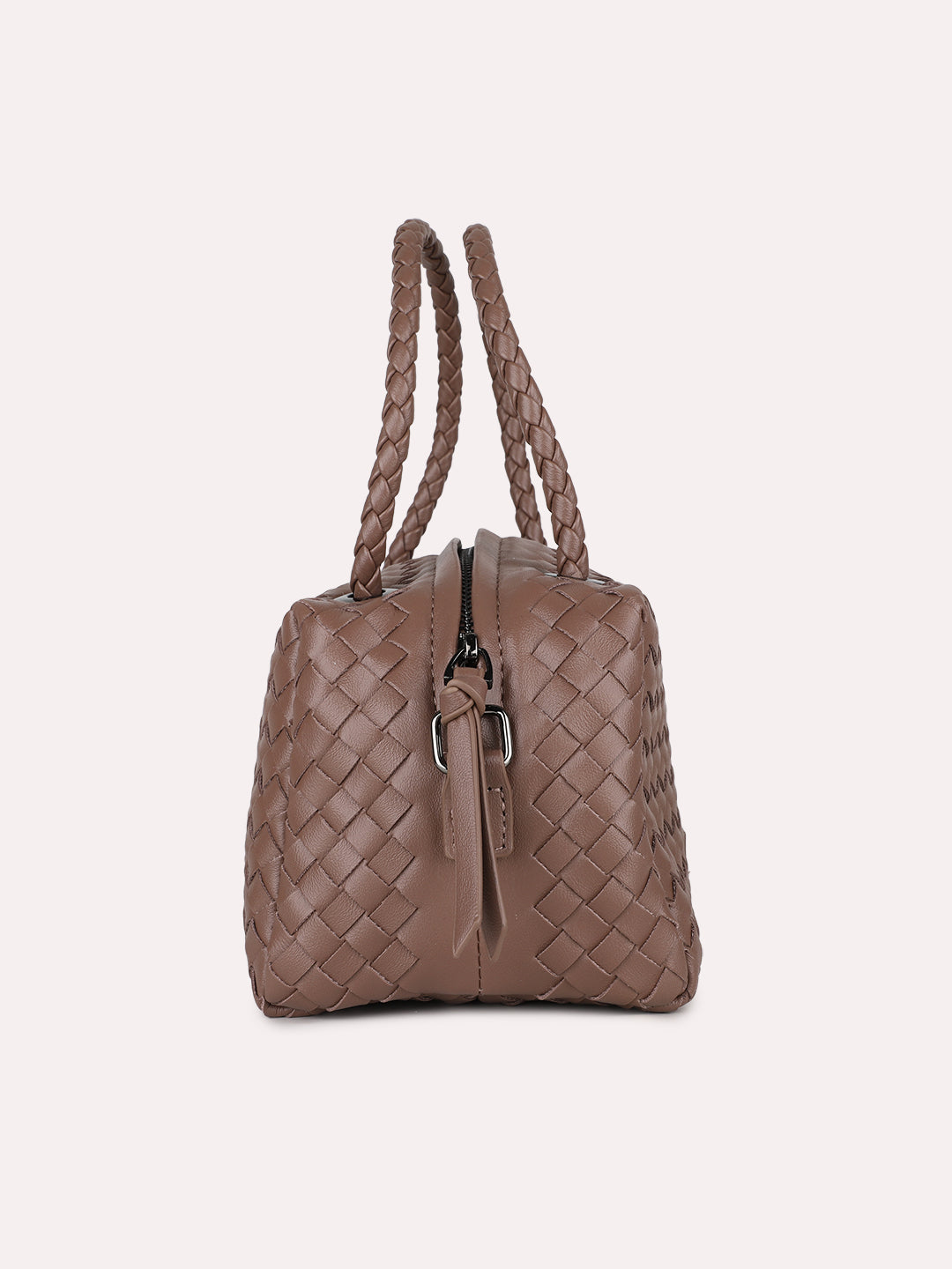 Womens Brown Textured Handbag With Zip Lock