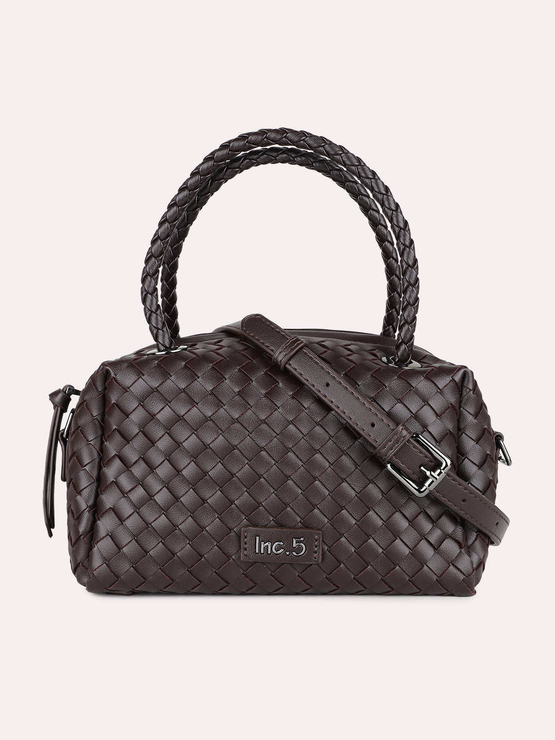 Womens Coffee Brown Textured Handbag With Zip Lock