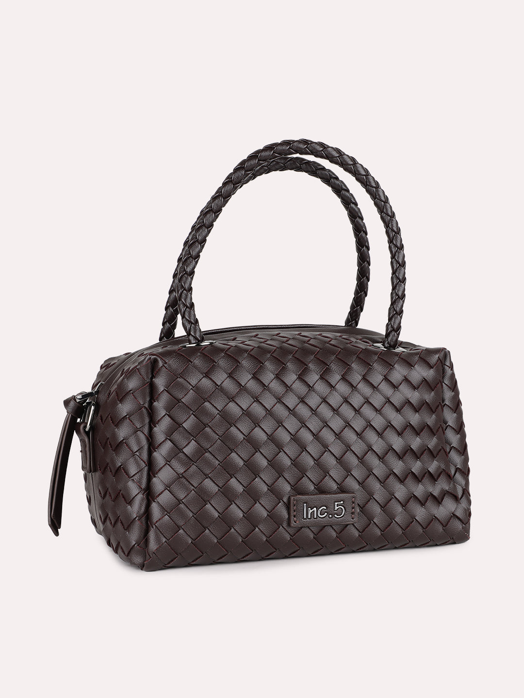 Womens Coffee Brown Textured Handbag With Zip Lock