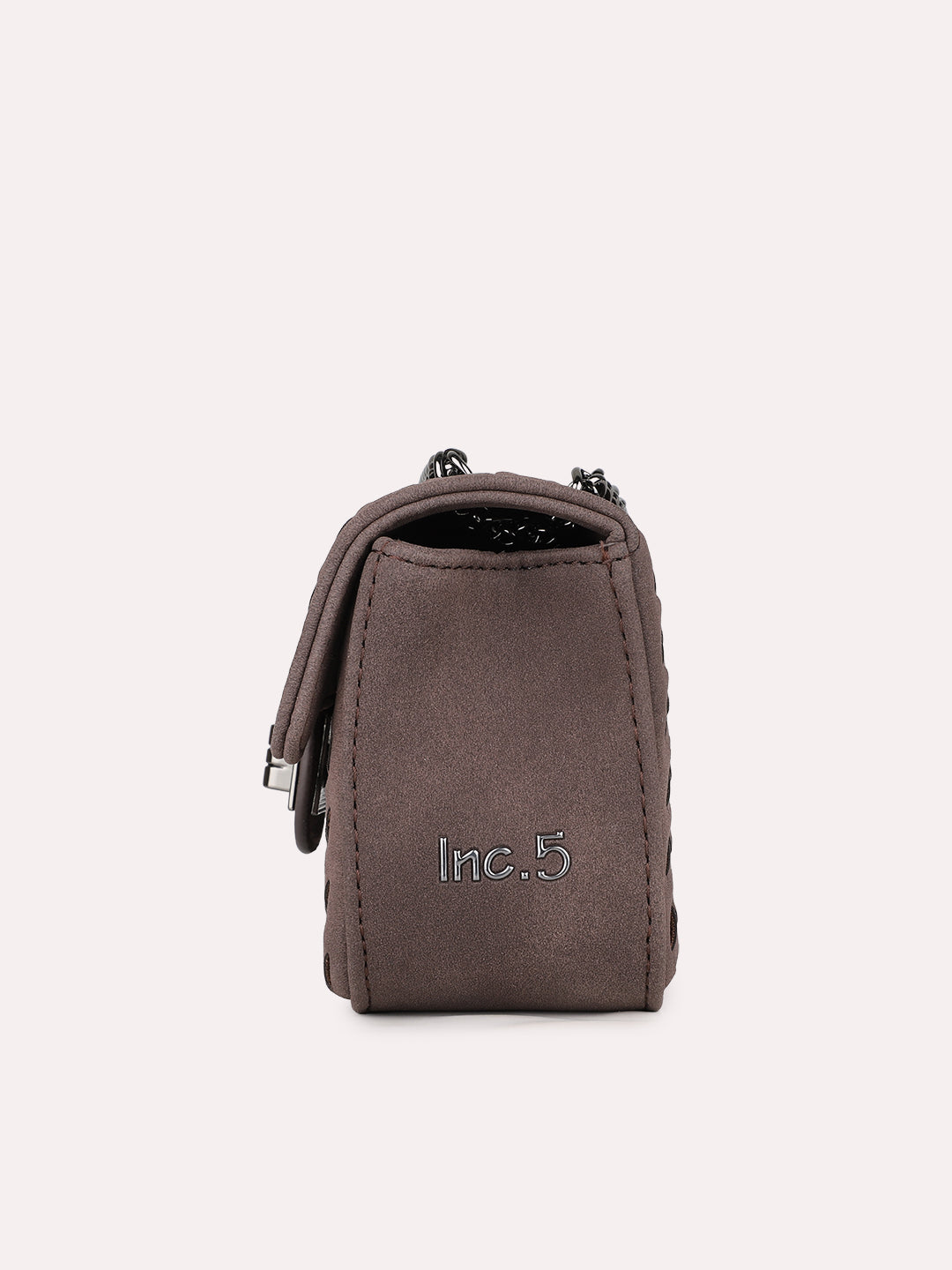 Womens Brown Party Textured Sling Bag With Twist Lock