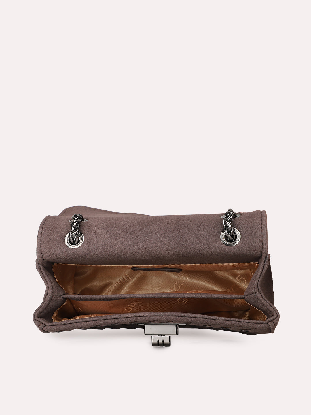 Womens Brown Party Textured Sling Bag With Twist Lock