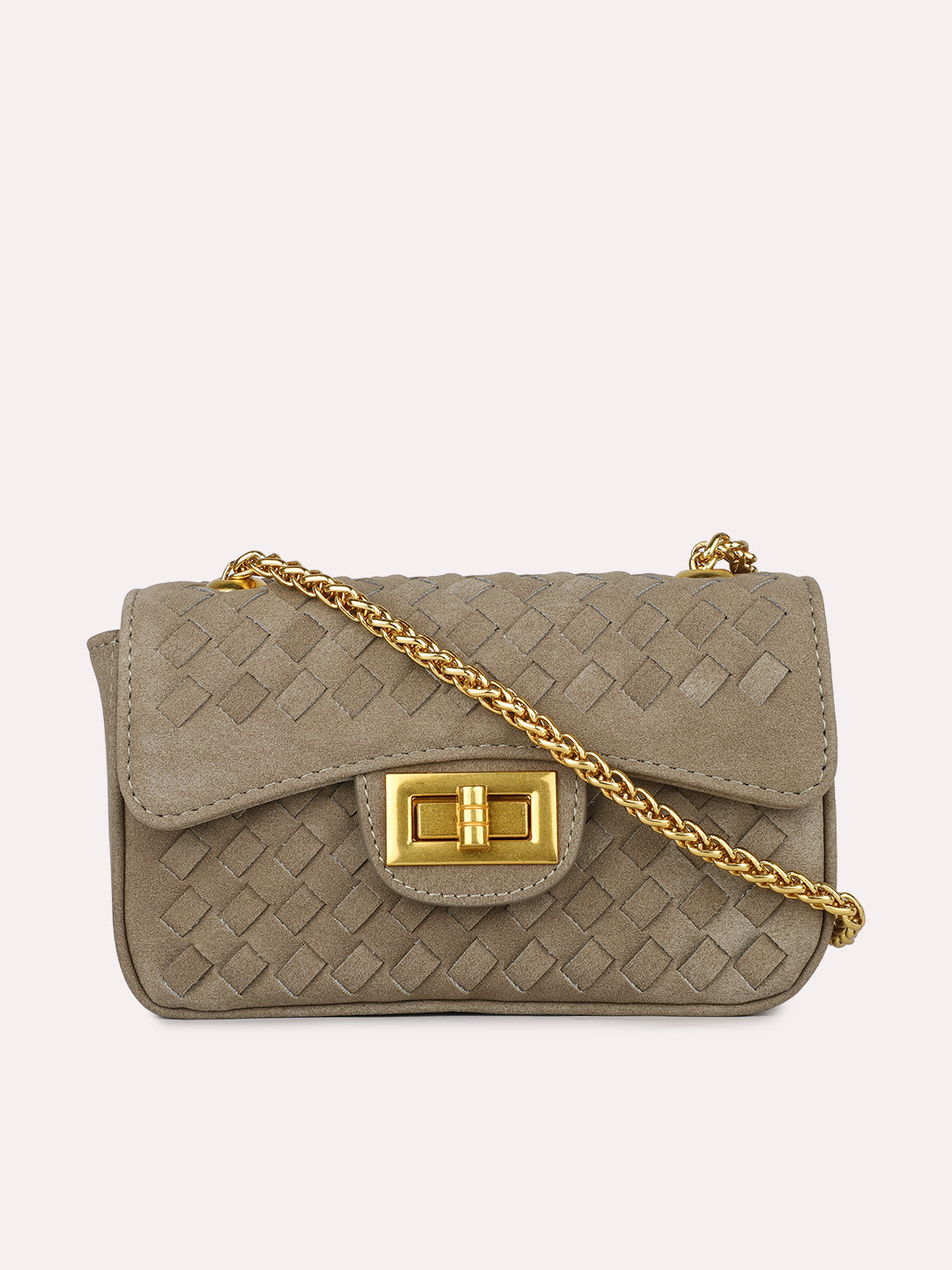 Womens Olive Party Textured Sling Bag With Twist Lock