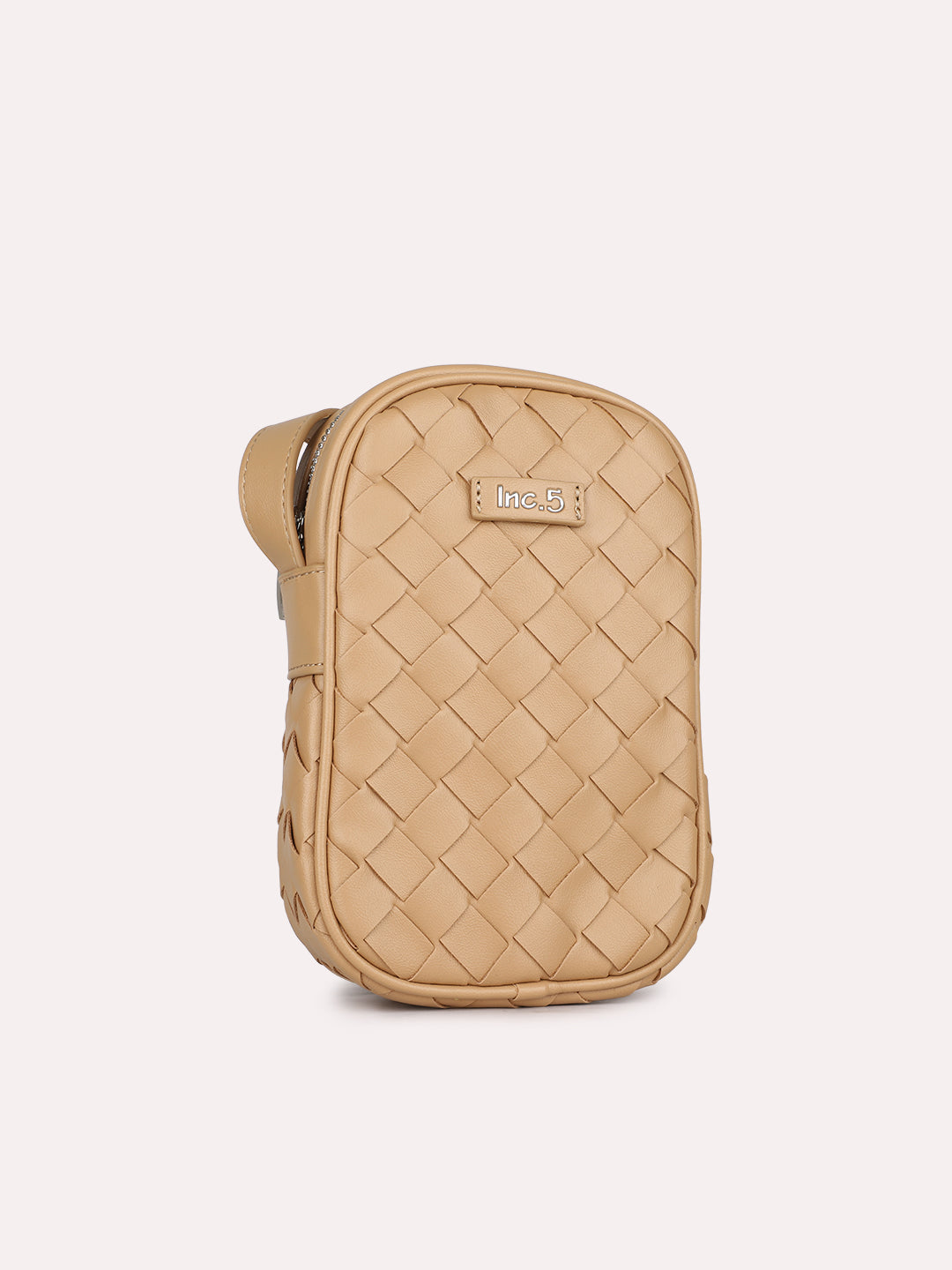 Womens Beige Textured Phone Sling Bag With Zip Lock