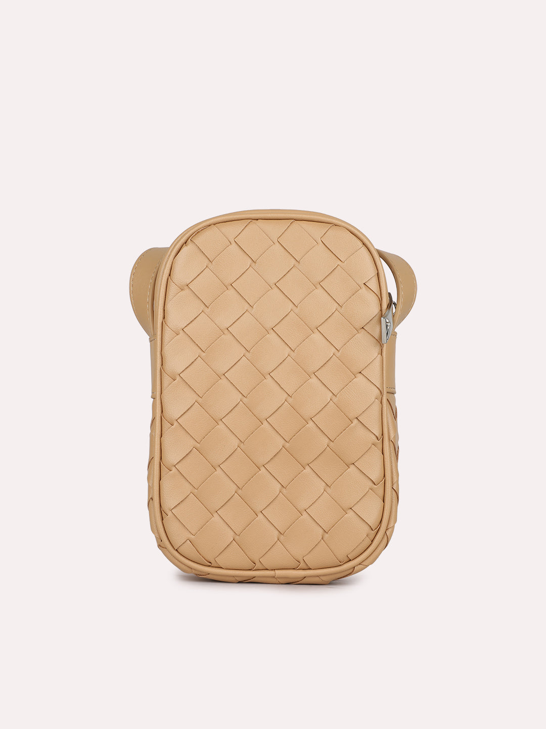 Womens Beige Textured Phone Sling Bag With Zip Lock