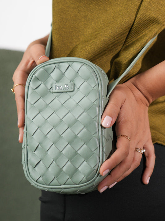 Womens Sea Green Textured Phone Sling Bag With Zip Lock