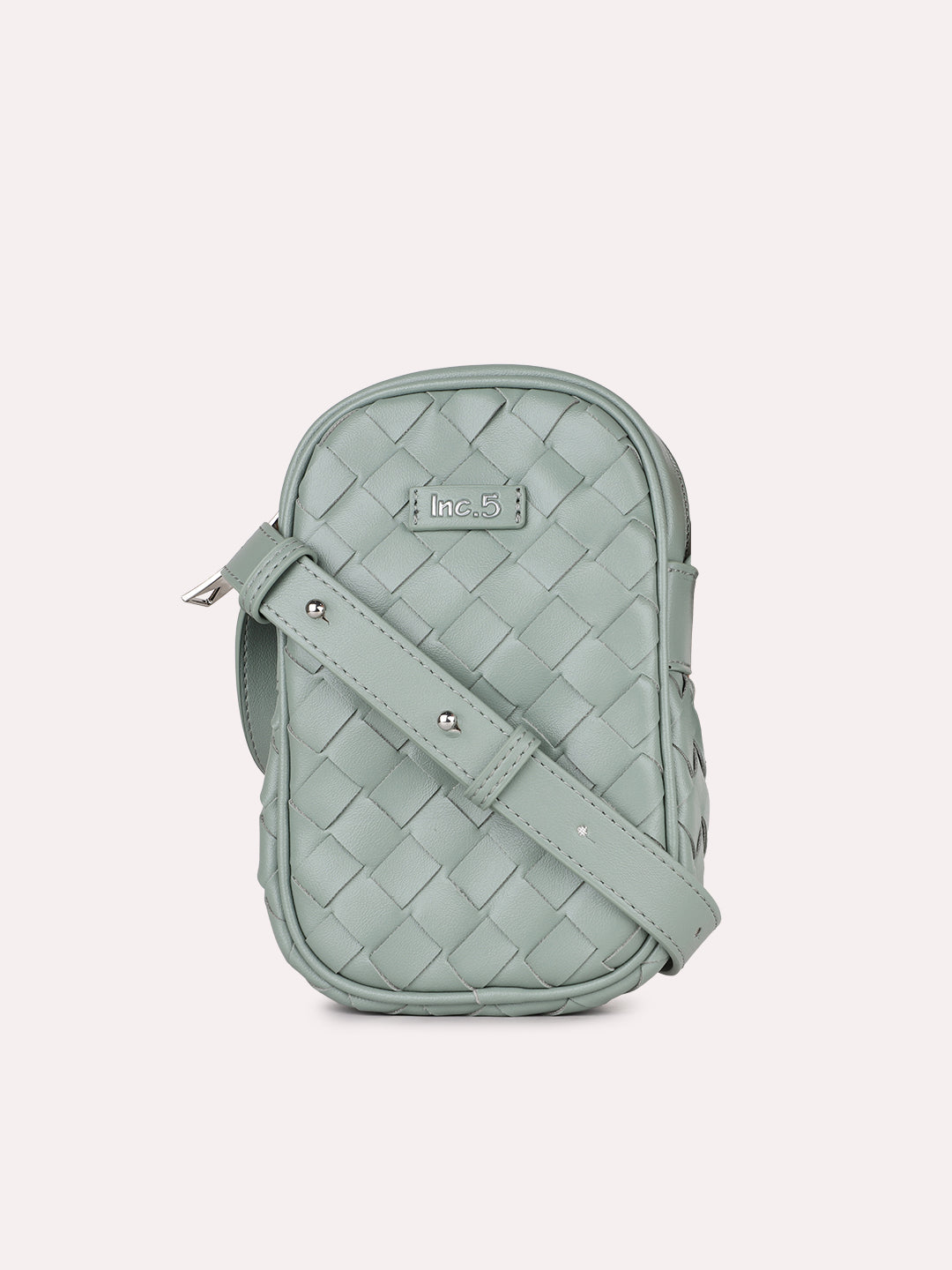 Womens Sea Green Textured Phone Sling Bag With Zip Lock