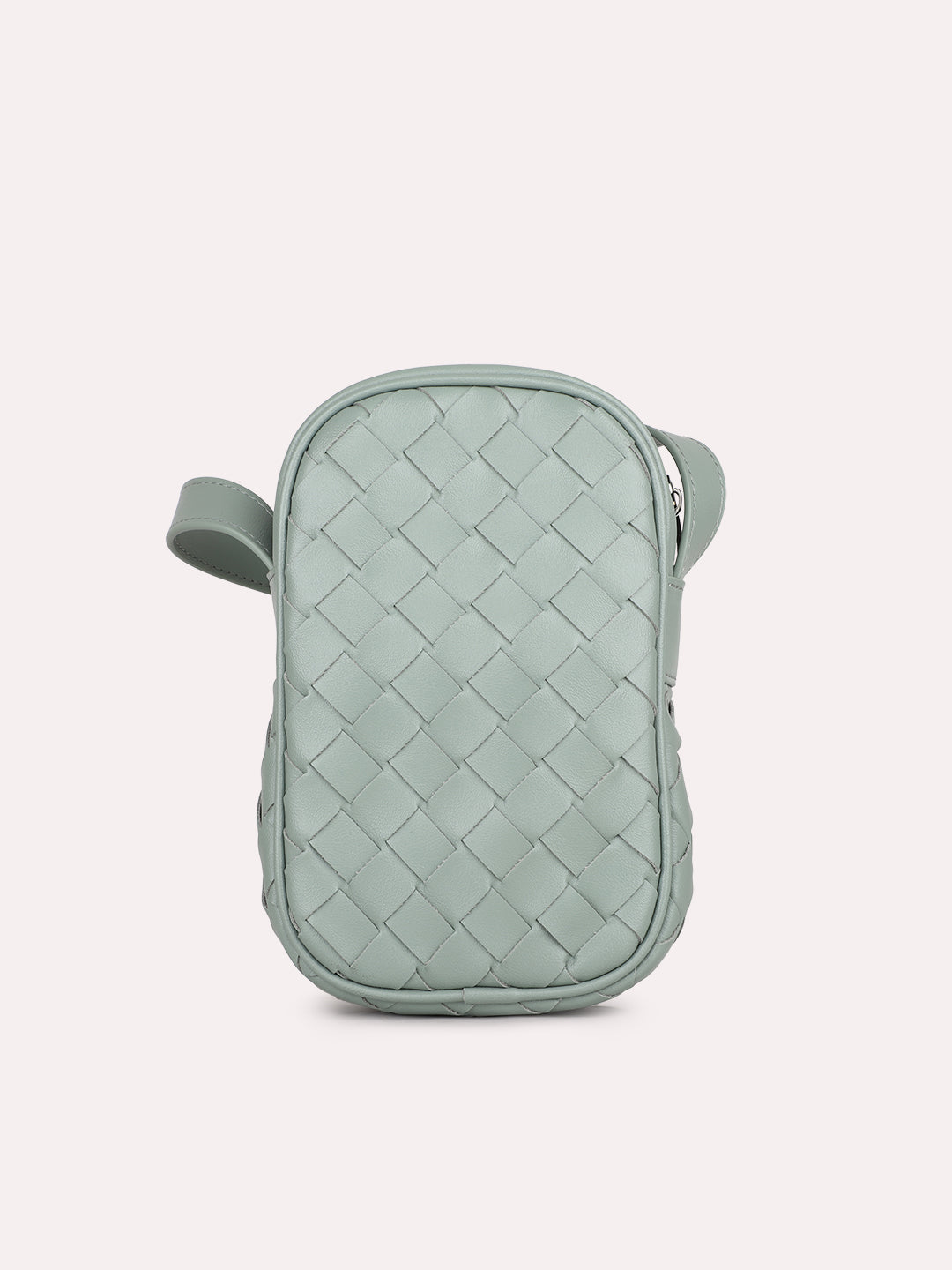Womens Sea Green Textured Phone Sling Bag With Zip Lock