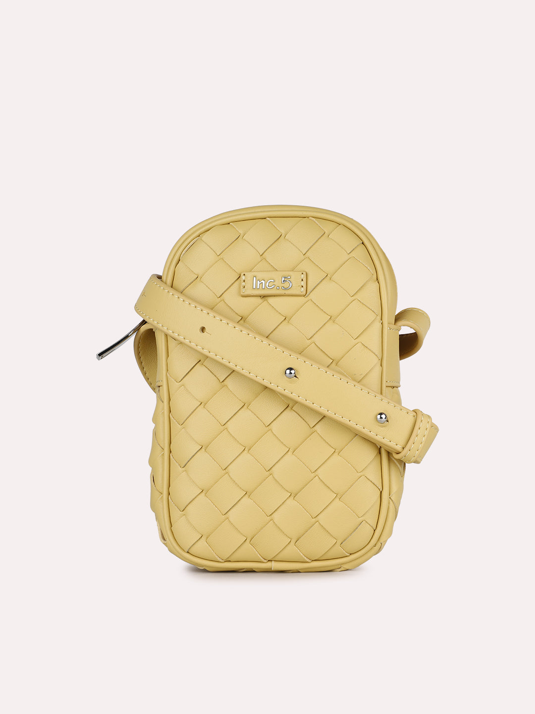 Womens Yellow Textured Phone Sling Bag With Zip Lock