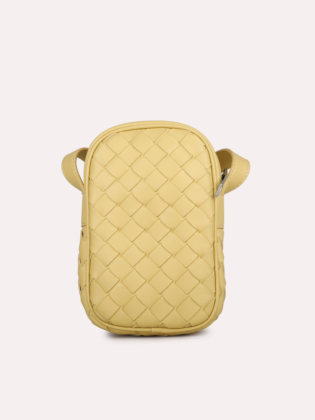 Womens Yellow Textured Phone Sling Bag With Zip Lock