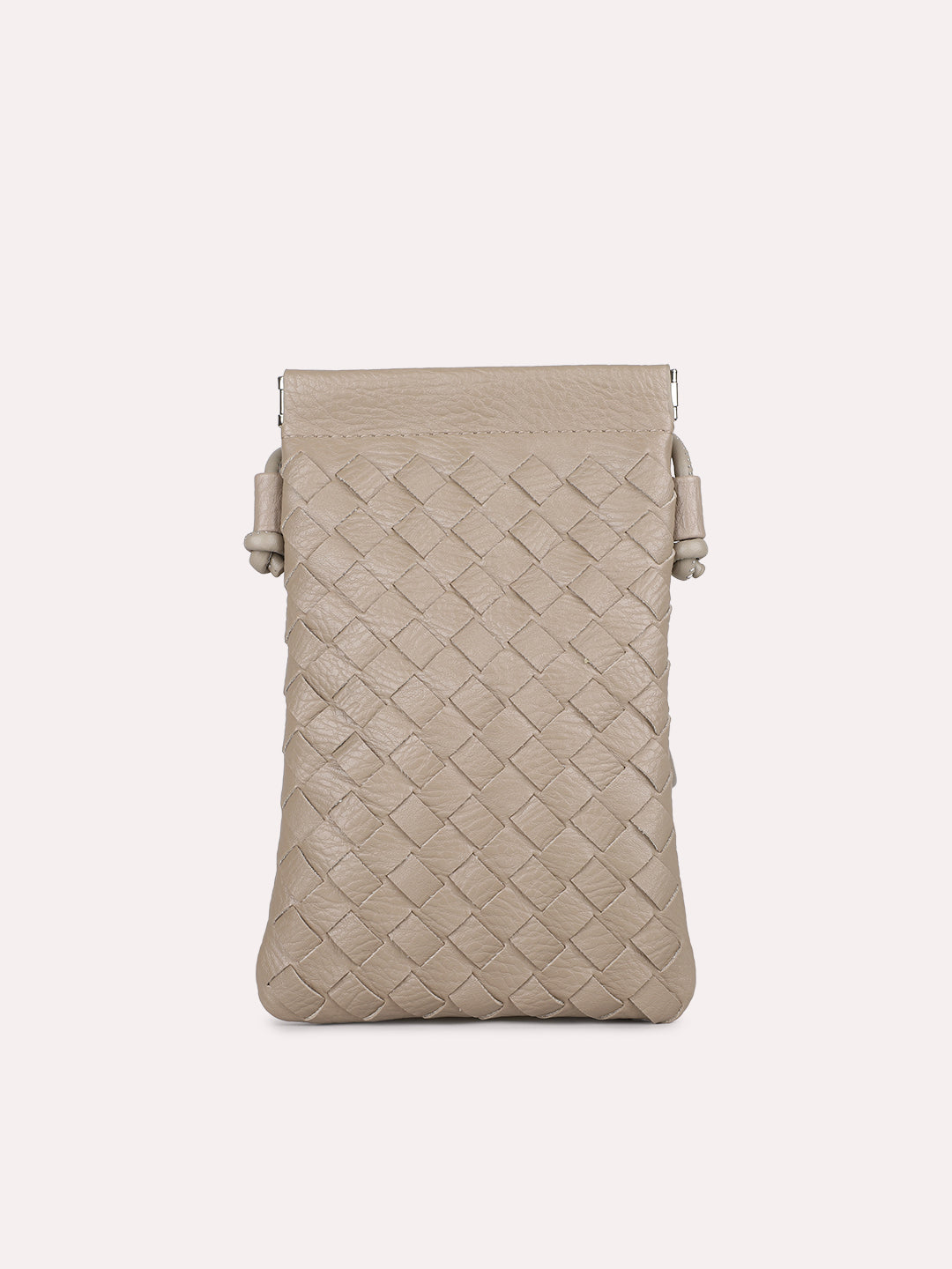 Womens Beige Casual Textured Pattern Phone Sling Bag With Twist Lock