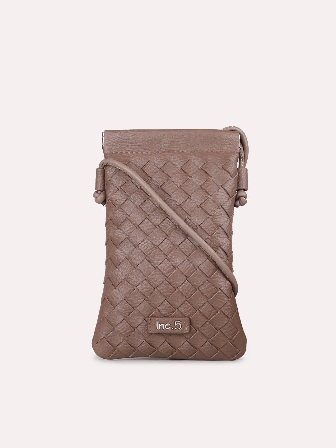 Womens Brown Casual Textured Pattern Phone Sling Bag With Twist Lock