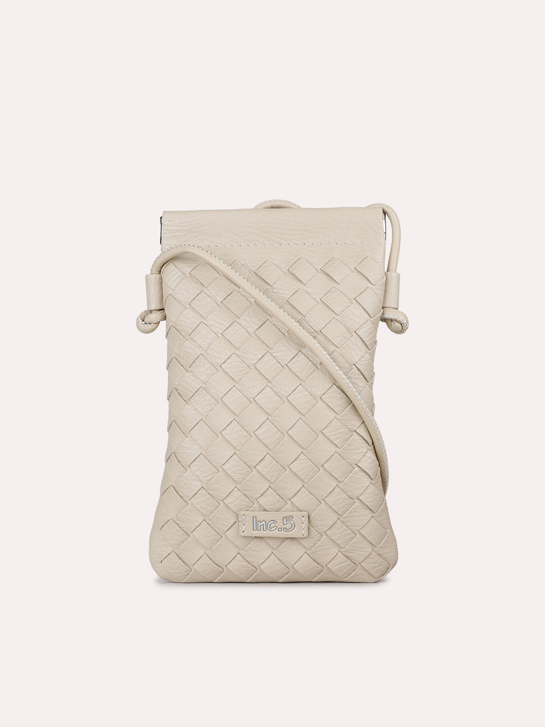 Womens Cream Casual Textured Phone Sling Bag With Twist Lock