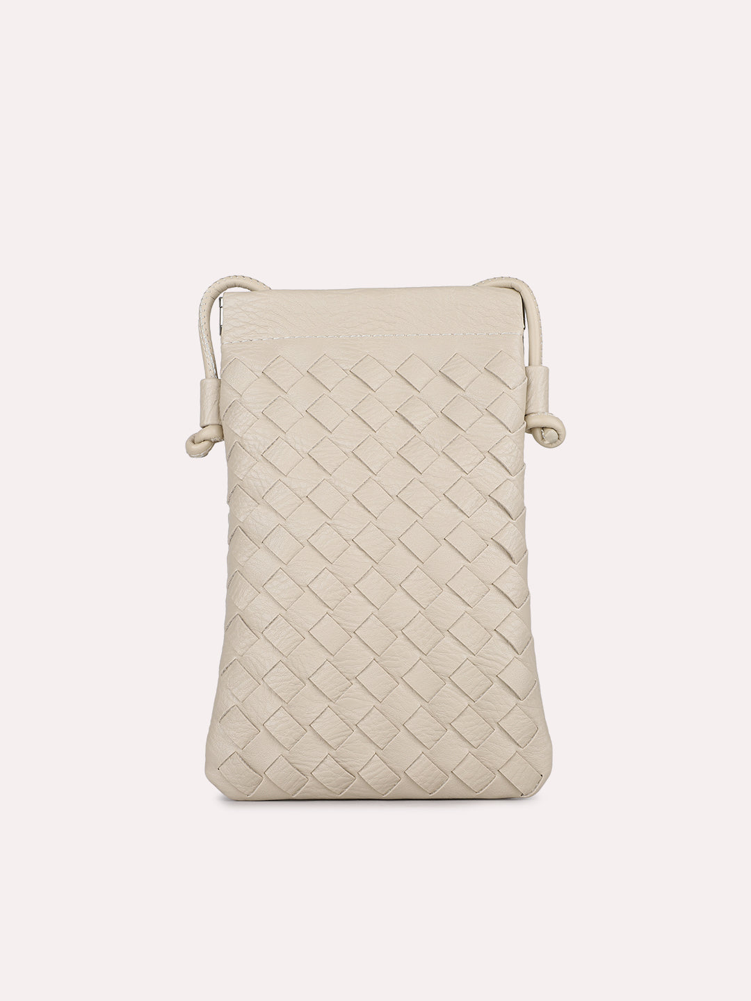 Womens Cream Casual Textured Phone Sling Bag With Twist Lock