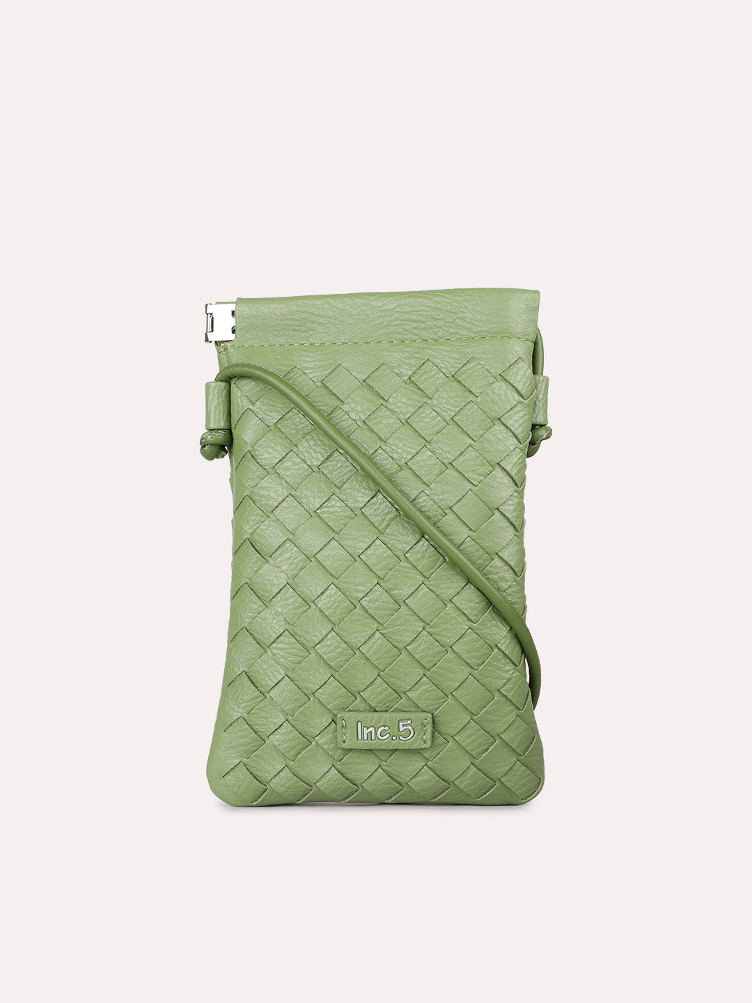 Womens Green Casual Textured Phone Sling Bag With Twist Lock