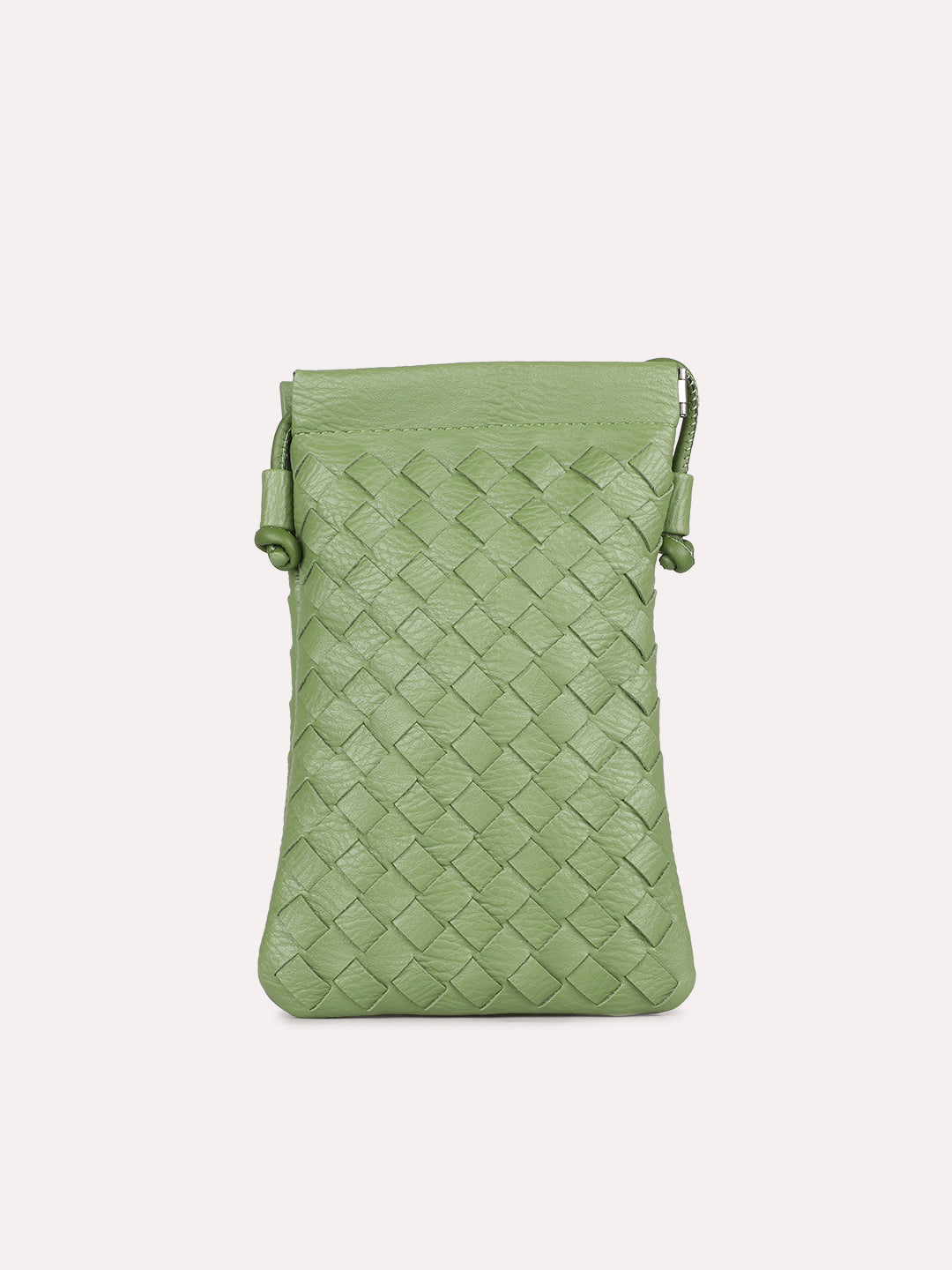 Womens Green Casual Textured Phone Sling Bag With Twist Lock