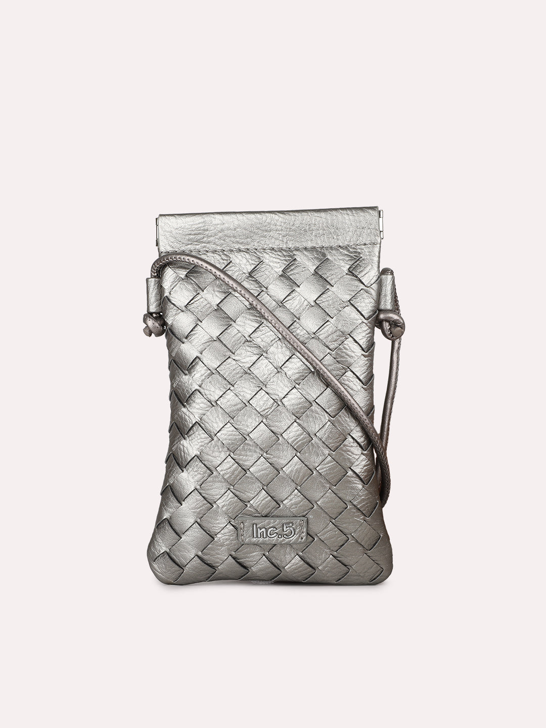 Womens Grey Casual Textured Phone Sling Bag With Twist Lock