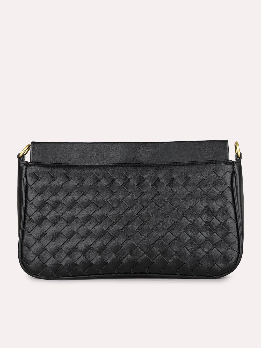 Womens Black Textured Sling Bag With Twist Lock