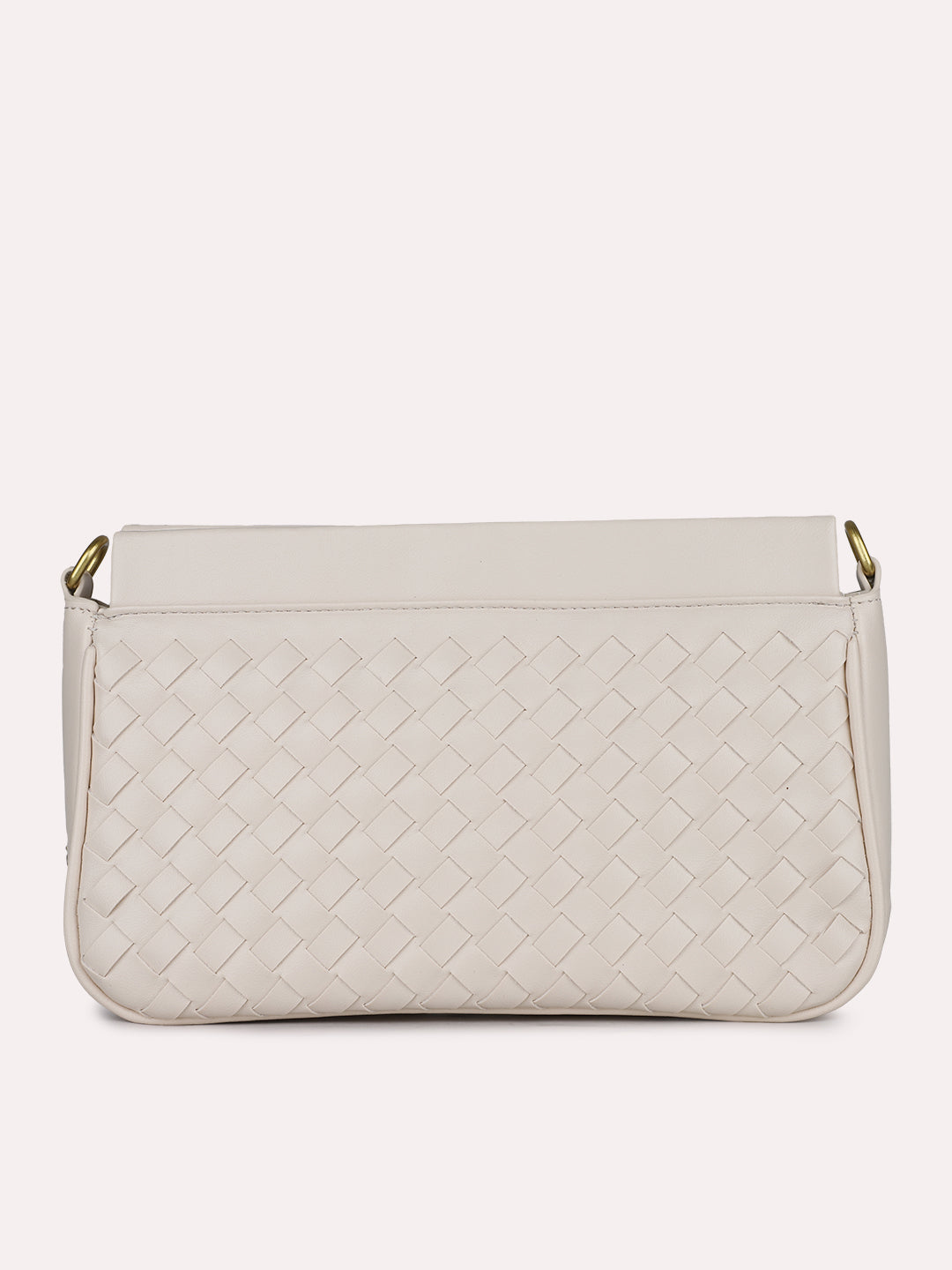 Womens Cream Textured Sling Bag With Twist Lock