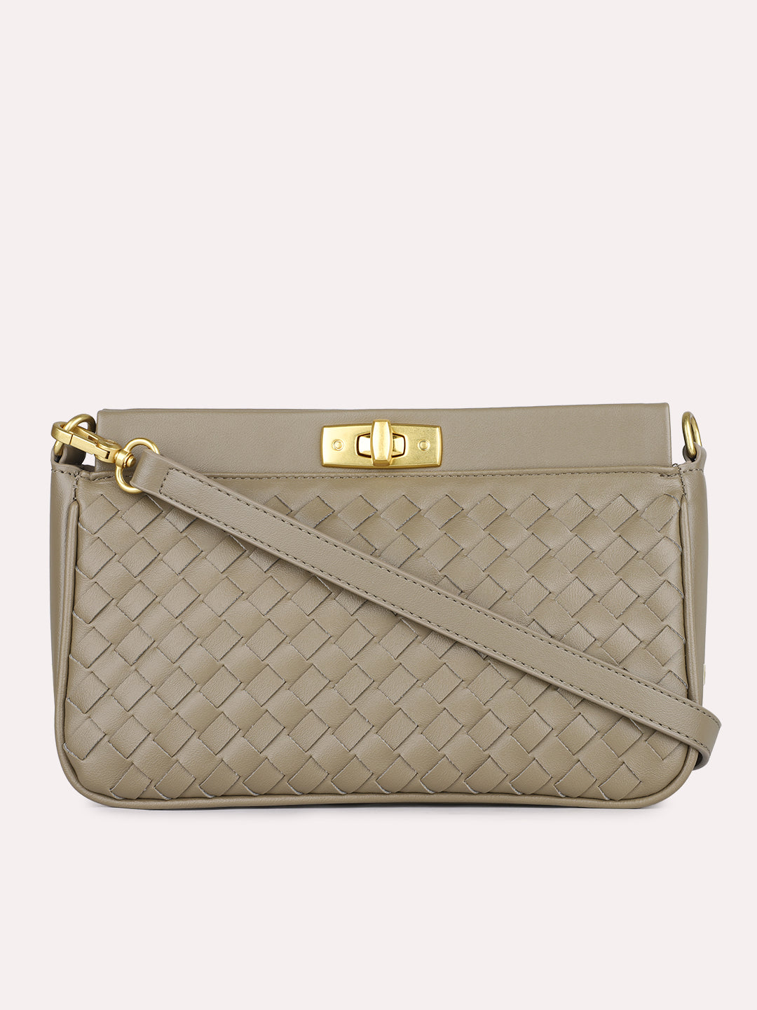 Womens Olive Textured Sling Bag With Twist Lock