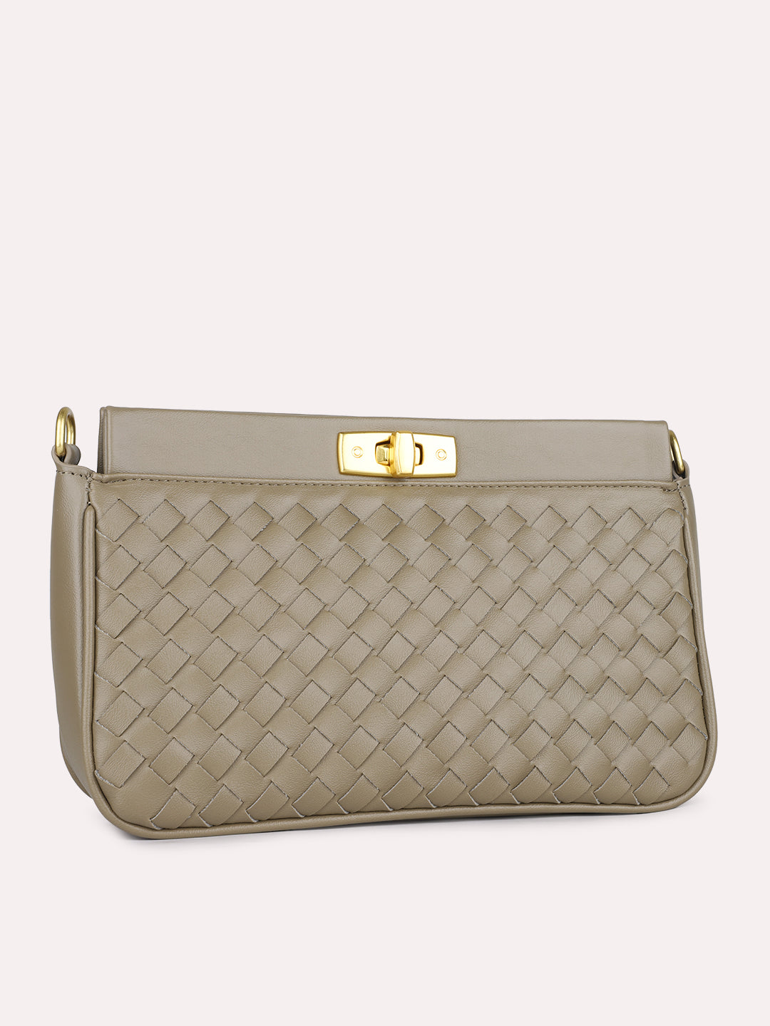 Womens Olive Textured Sling Bag With Twist Lock