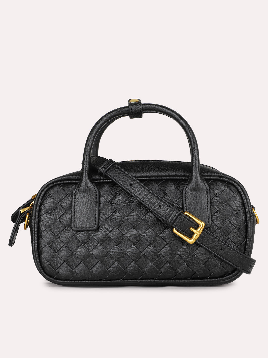 Womens Black Party Textured Pattern Handbag With Zipper