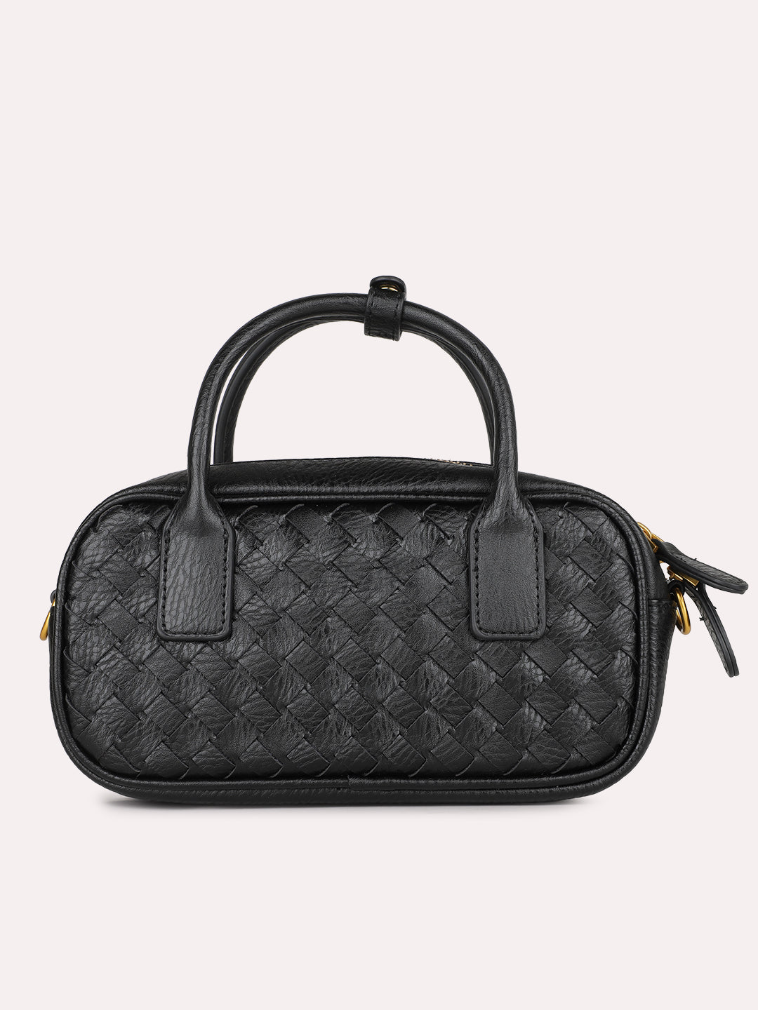 Womens Black Party Textured Pattern Handbag With Zipper