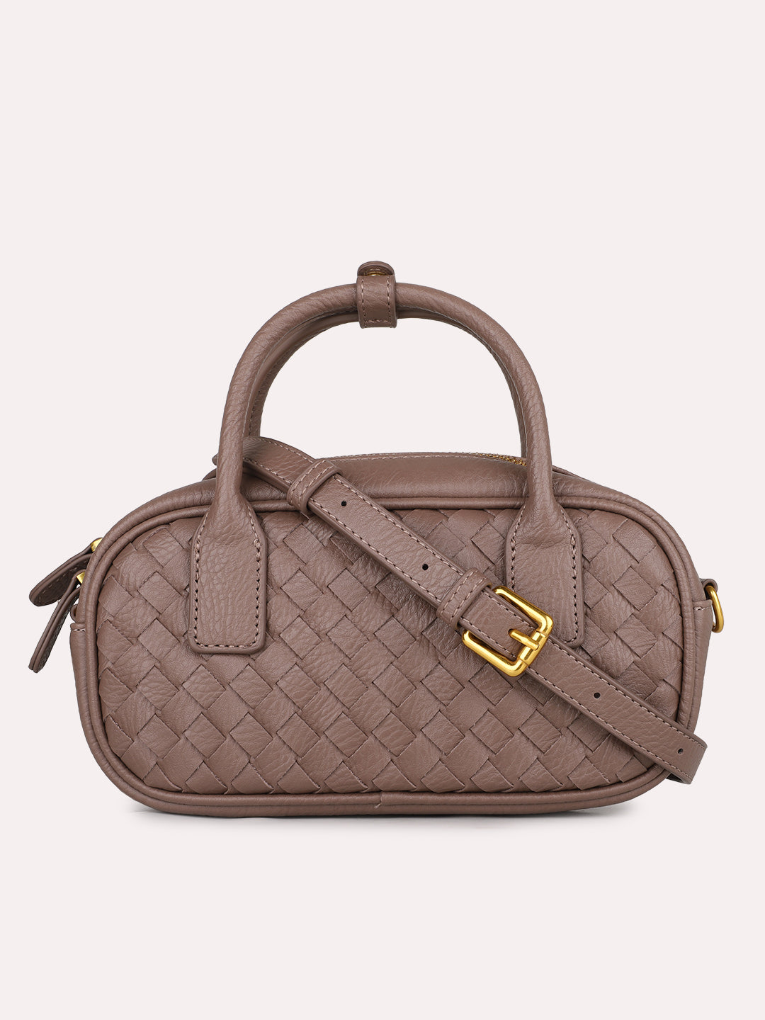 Womens Brown Party Textured Handbag With Zip Lock