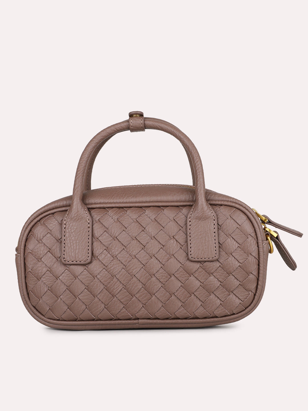 Womens Brown Party Textured Handbag With Zip Lock