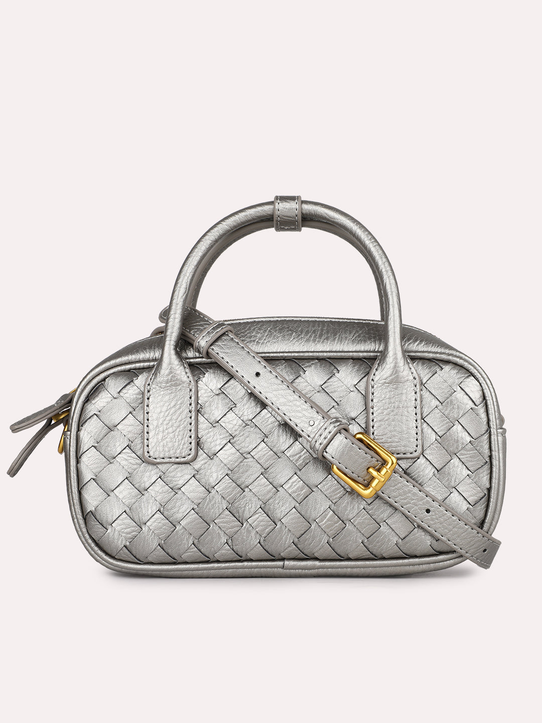 Womens Grey Party Textured Pattern Handbag With Zipper