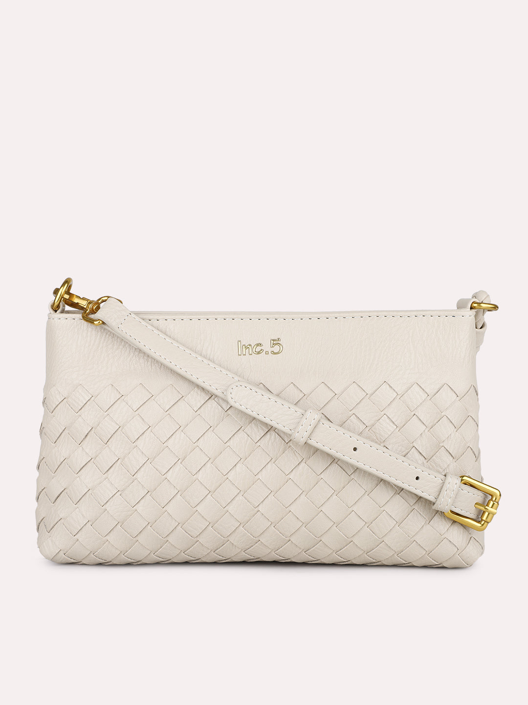 Womens Beige Party Textured Sling Bag With Zipper