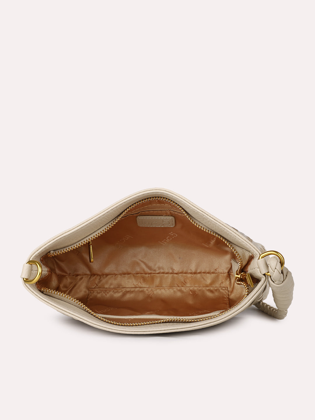 Womens Beige Party Textured Sling Bag With Zipper