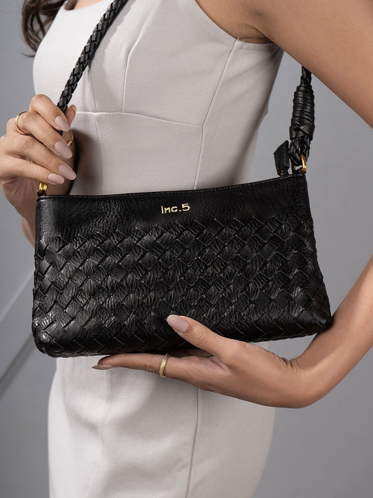 Womens Black Party Textured Sling Bag With Zipper