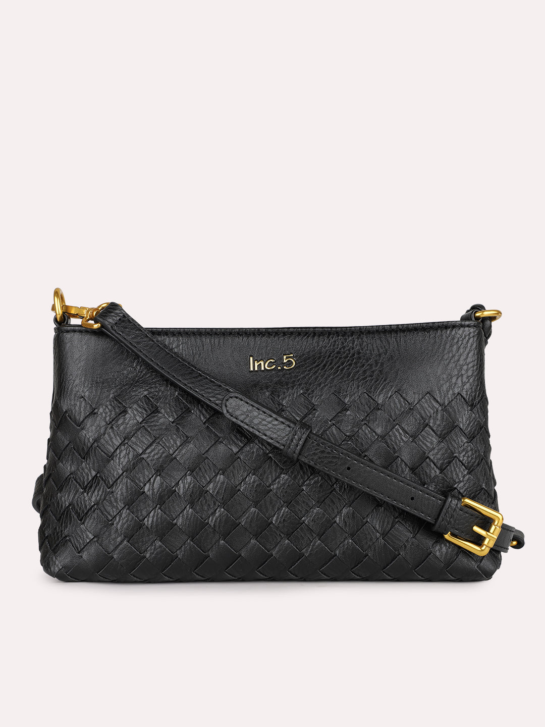 Womens Black Party Textured Sling Bag With Zipper