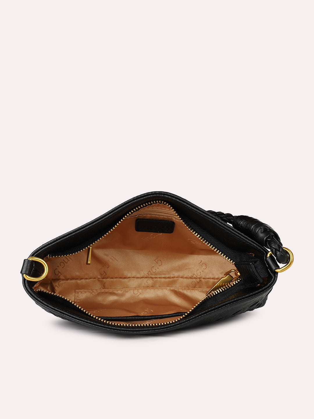 Womens Black Party Textured Sling Bag With Zipper