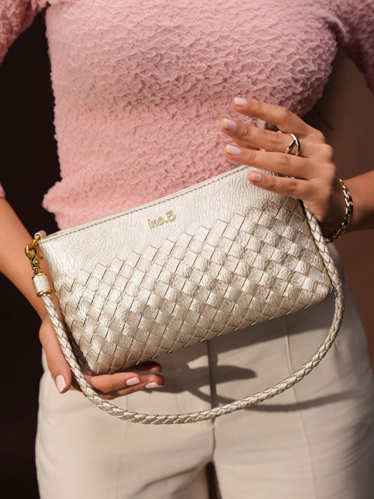 Womens Silver Party Textured Sling Bag With Zip Lock