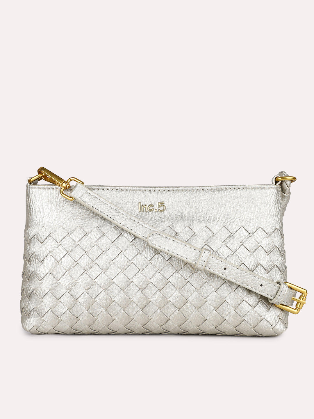 Womens Silver Party Textured Sling Bag With Zip Lock