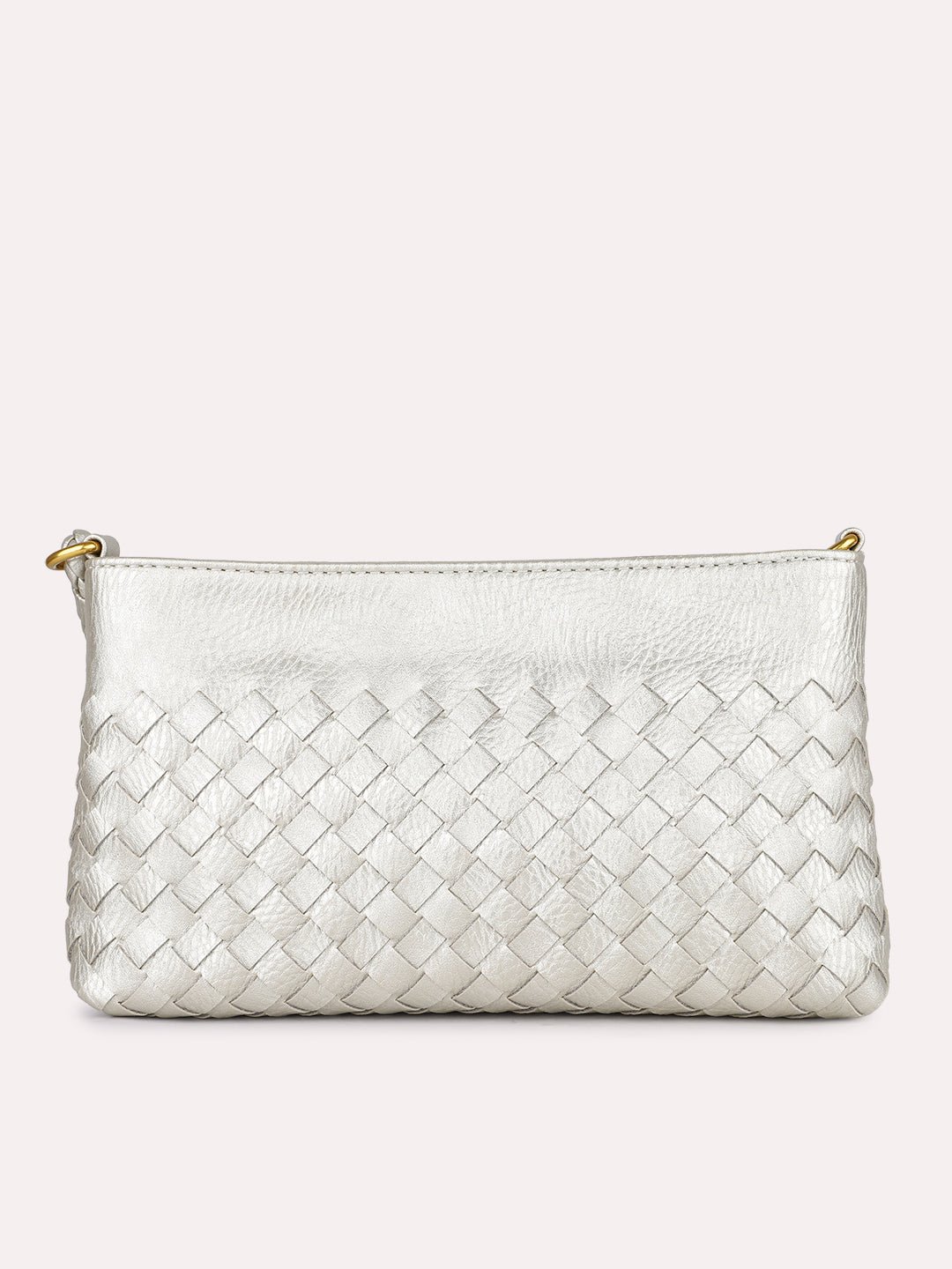 Womens Silver Party Textured Sling Bag With Zip Lock