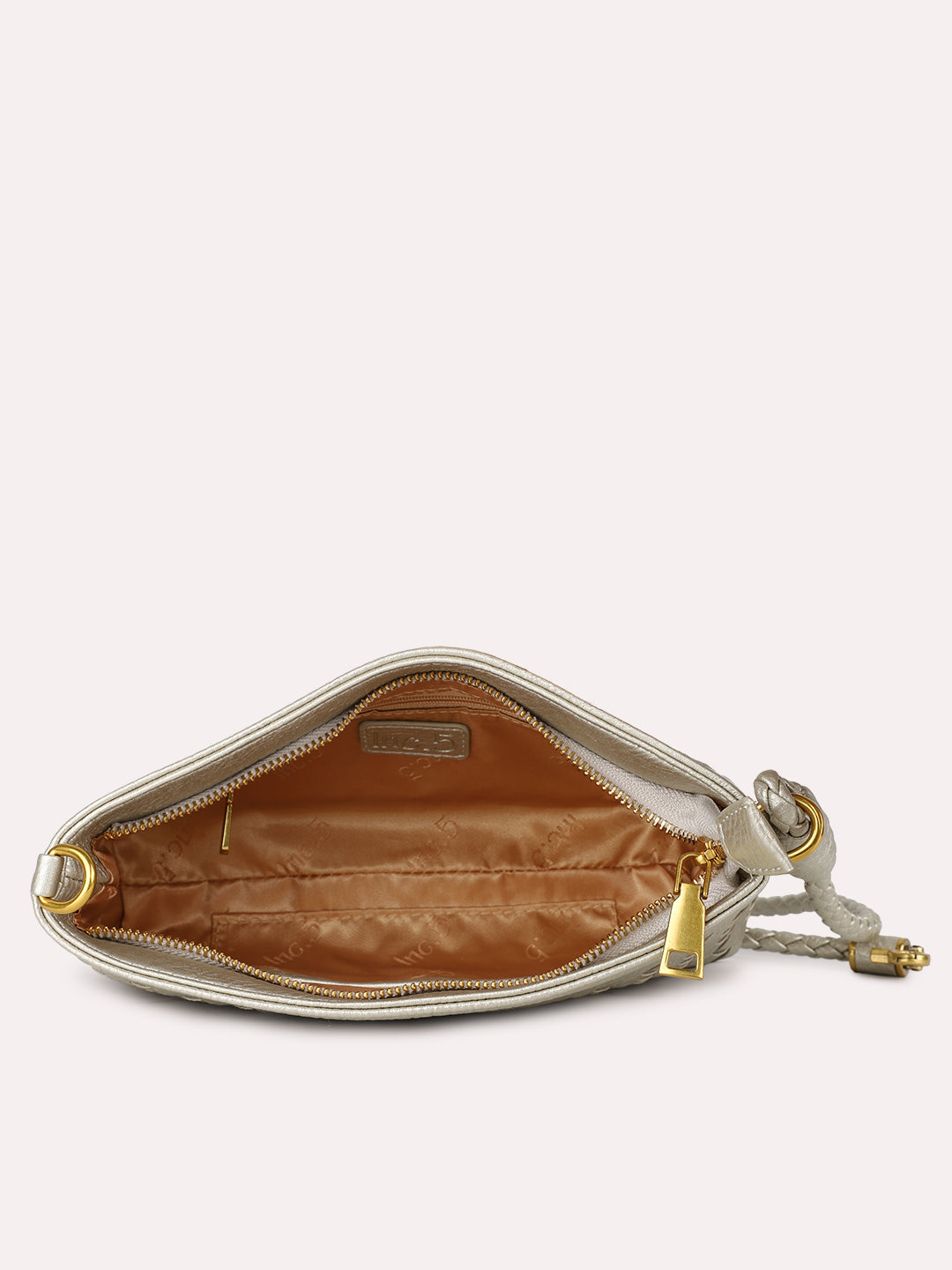 Womens Silver Party Textured Sling Bag With Zip Lock