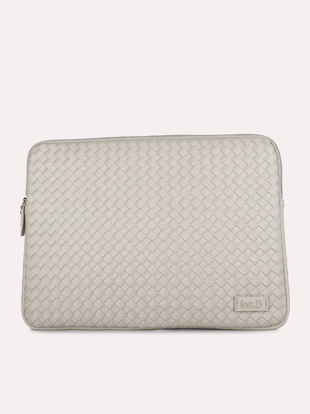 Womens Beige Textured Laptop Bag With Zip Lock