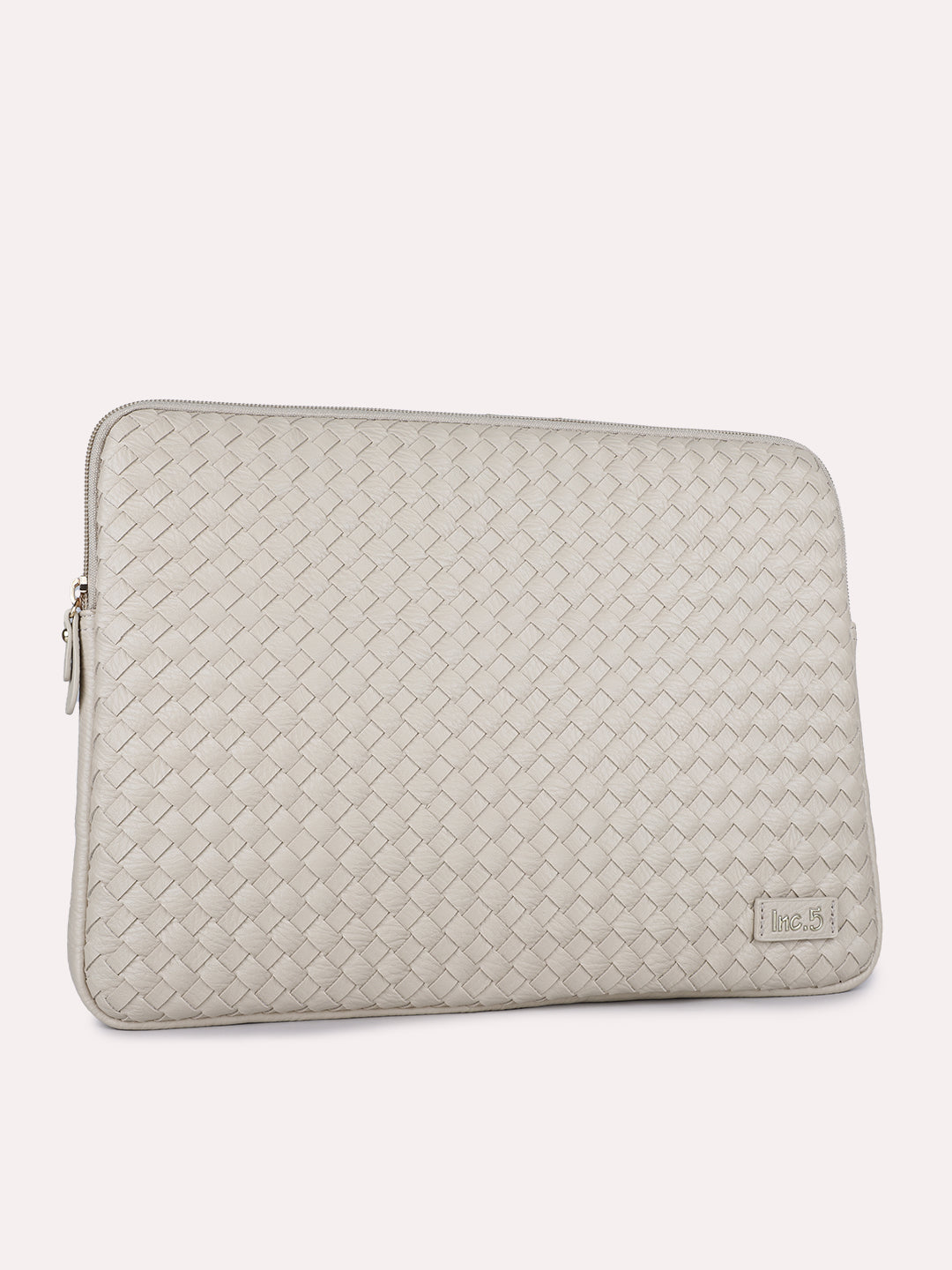 Womens Beige Textured Laptop Bag With Zip Lock