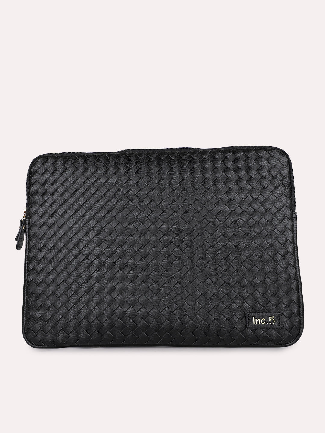 Womens Black Textured Laptop Bag With Zip Lock
