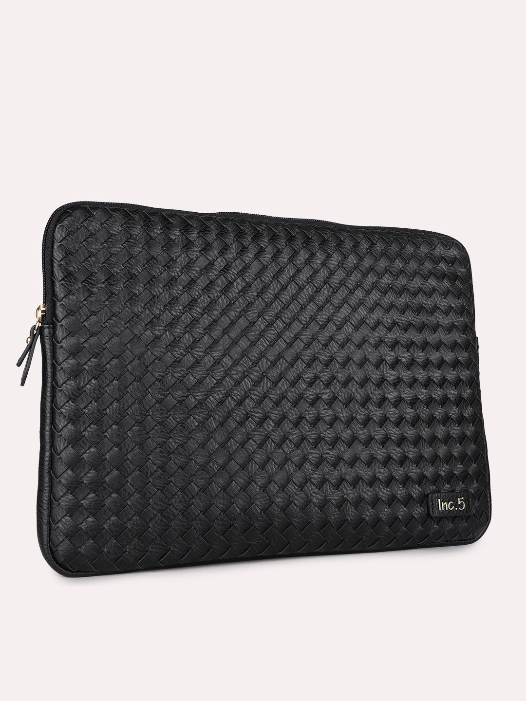 Womens Black Textured Laptop Bag With Zip Lock
