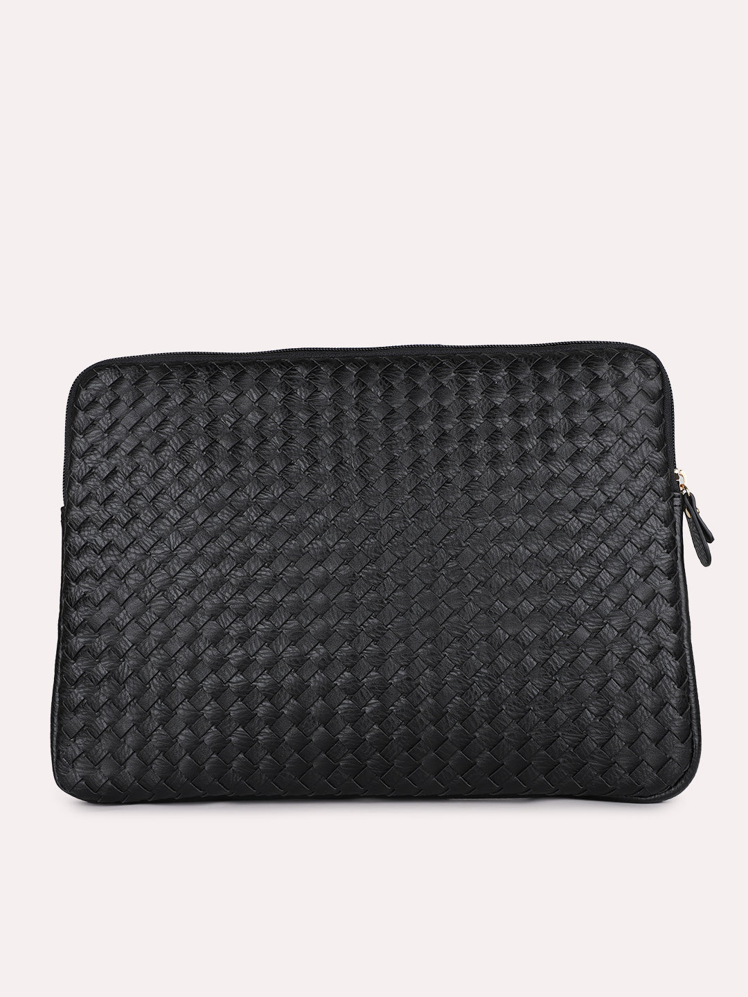Womens Black Textured Laptop Bag With Zip Lock
