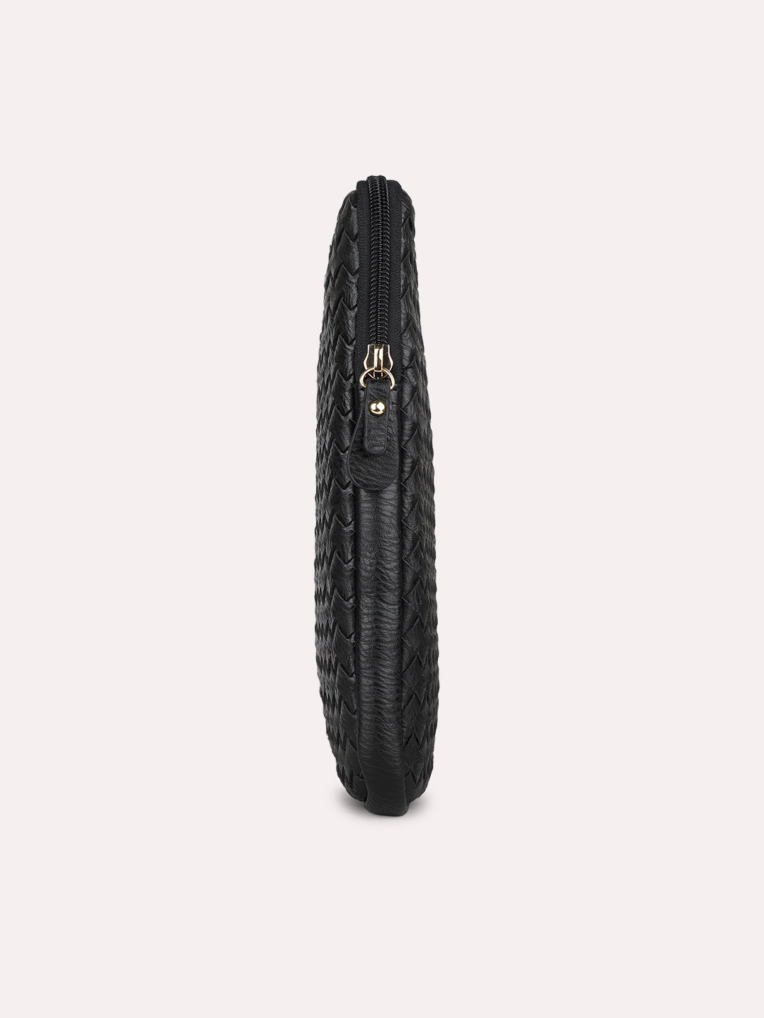 Womens Black Textured Laptop Bag With Zip Lock