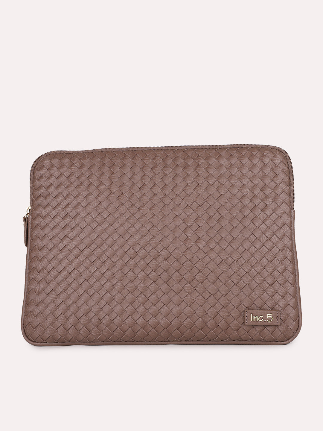 Womens Brown Textured Laptop Bag With Zip Lock