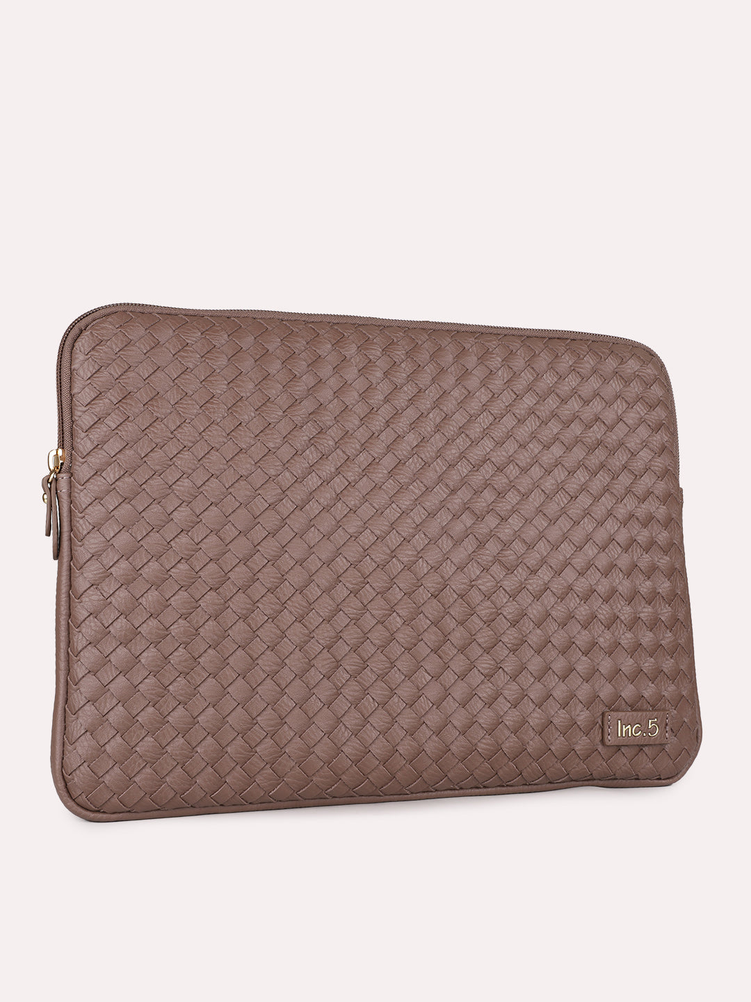 Womens Brown Textured Laptop Bag With Zip Lock